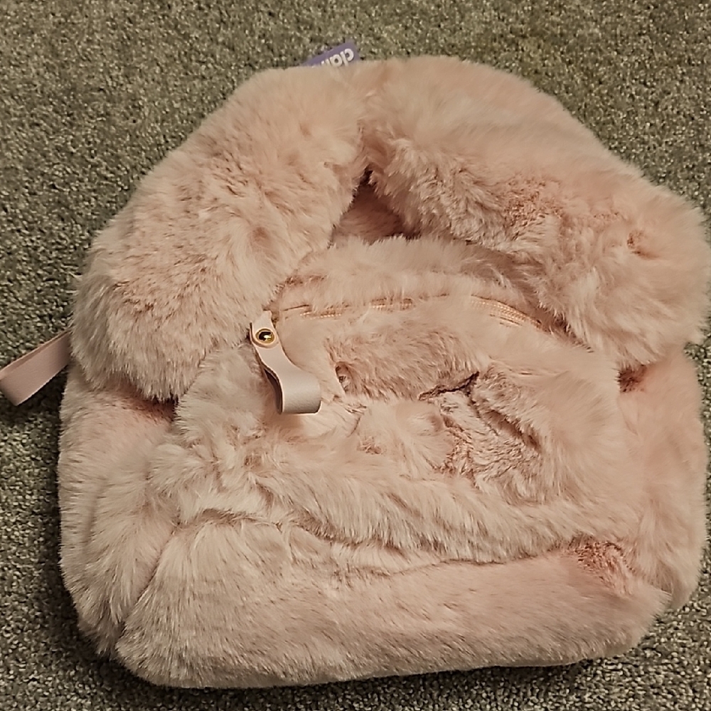 C8🔹️Pink Faux Fur Mini Backpack with Floppy Ears